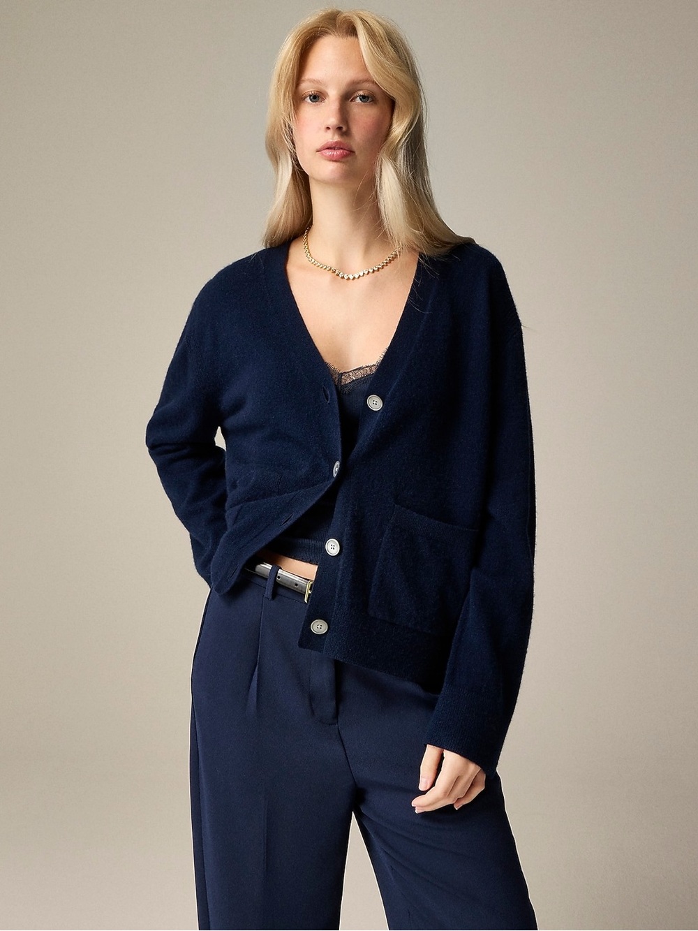 J. Crew Cashmere patch-pocket cardigan in Navy Blue Size XL NWT